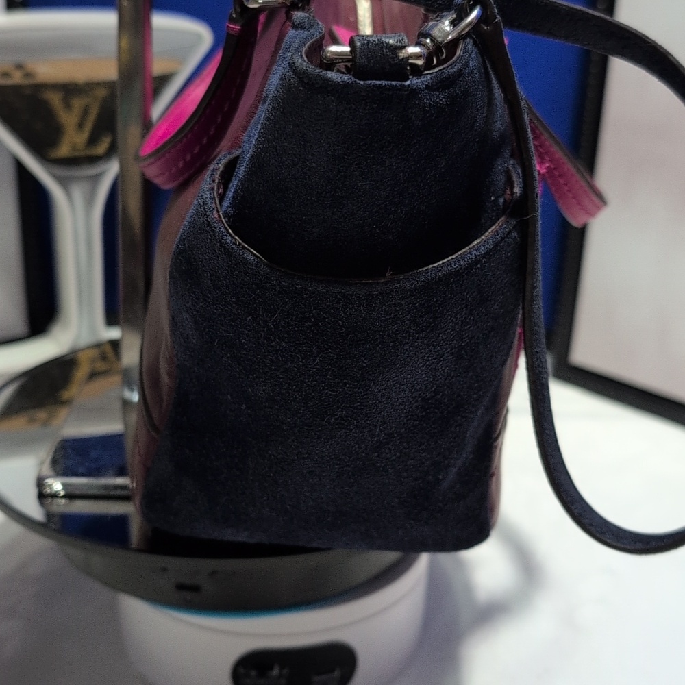 Coach Park Mini Quilted Colorblock In Navy Suede, Wine/ Pink Leather Purse - Picture 9 of 17